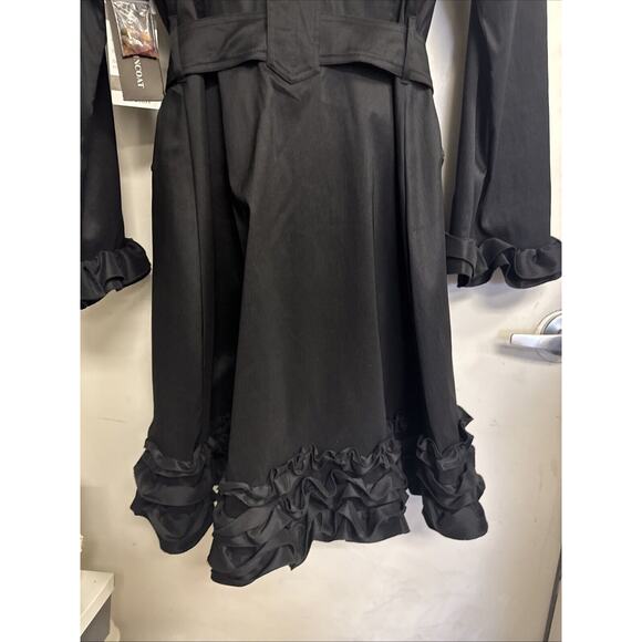 DONS COLLECTION‎ Ruffled GOTHIC Fitted Stretchy Ruffled Trench COAT M Black NWT - Picture 9 of 13
